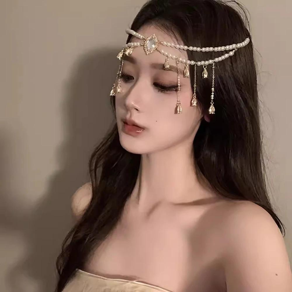 Exotic White Pearl Headwear Lily of The Valley Head Chain Versatile Unique for Women Retro Ethnic Style Hair Chain High-end Feel