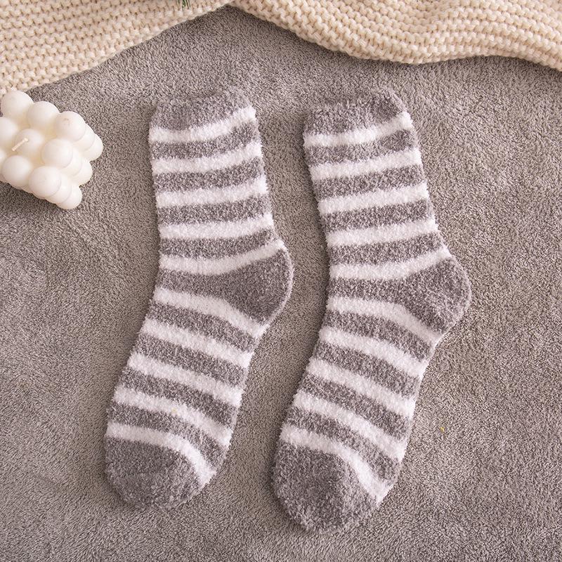 

Women s Mid-Calf Striped Coral Fleece Socks: Anti-Pilling, Thick, Warm Winter Floor Socks One Size