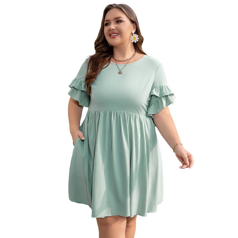 

Plus Size European American Summer Ruffle Dress - High Waist, Knee-Length, Casual Loose Fit, 2025 Collection 4XL