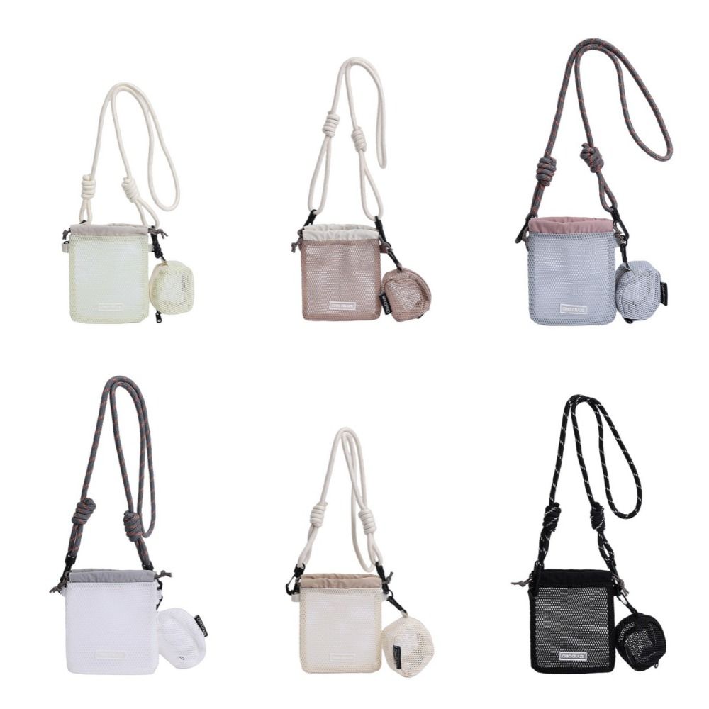 Sweet Drawstring Nylon Mesh Bag Crossbody Bag Korean Style Mesh Shoulder Bag Wallet With Purse Phone Bag Office Worker