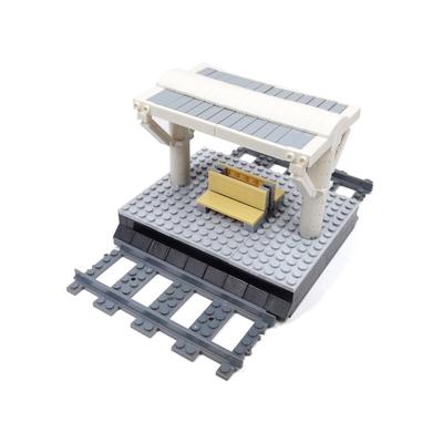 Asamblare cu blocuri de construcție cu particule mici, platformă de cale ferată, scaun cu șină dublă, jucărie cu platformă mare