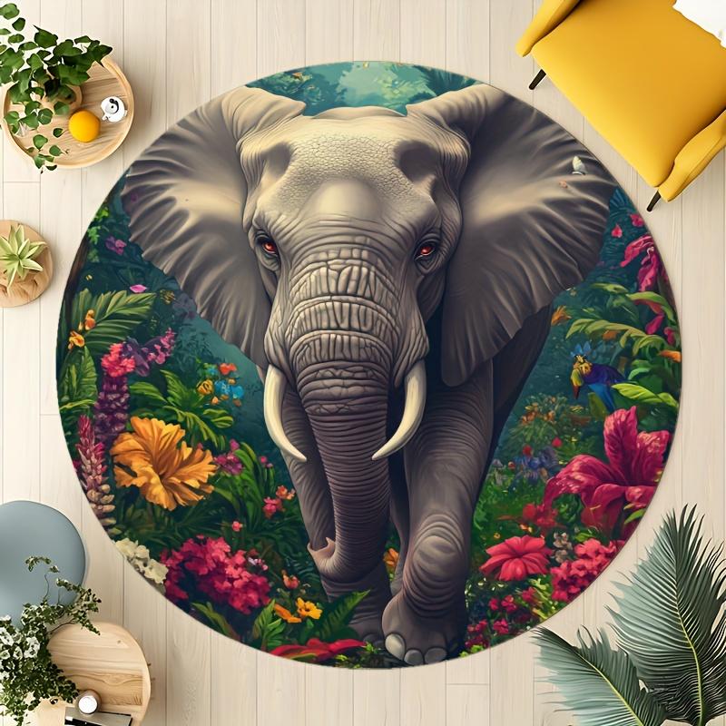 

Elephant in Jungle Round Flannel Rug Printed Animal Art Floor Mat for Living Room Bedroom Kids Play Area Soft Non Slip Home 60CM(23.6inch)