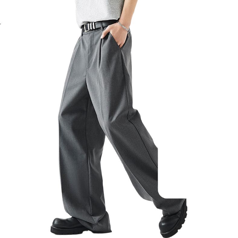 :CHOCOOLATE Commuter Anti-Wrinkle Dress Pants for Men, Spring And Summer Thin Loose Straight-Leg Draping Casual Trousers, Gray, 2XL