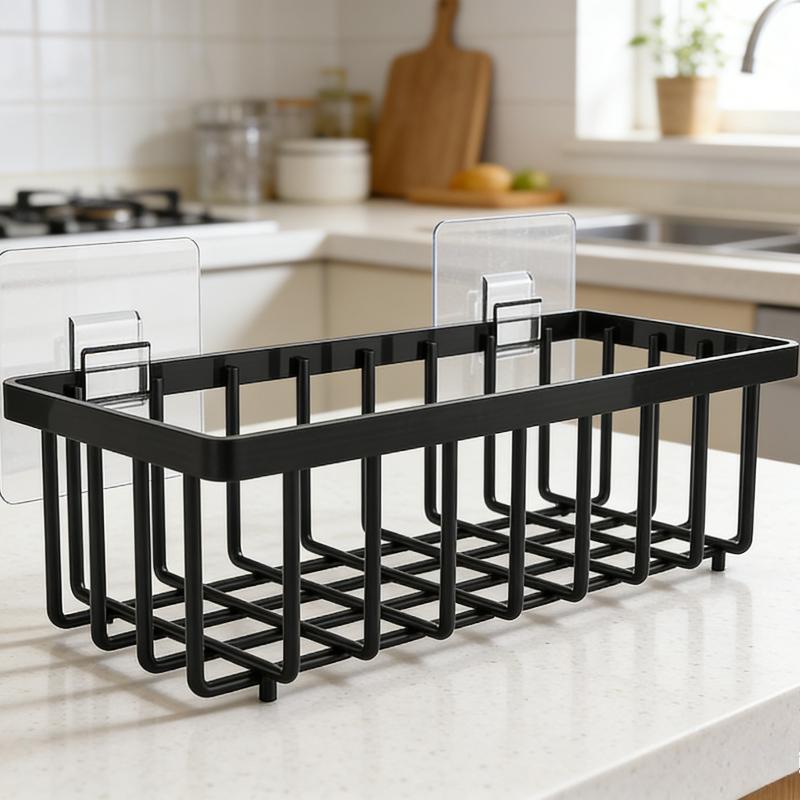 

A Single Piece of Kitchen Sink Storage Rack That Requires No Drilling, Featuring a Easy-To-Install Floating Shelf. 1pc чорний
