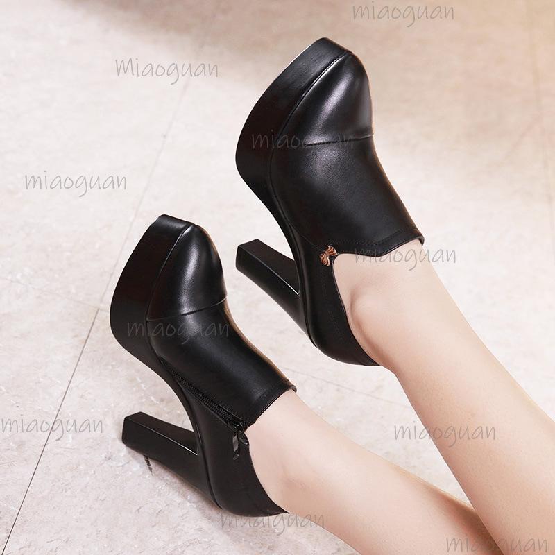 Damskie buty na wysokim obcasie Platforma Czarny Buty do pracy Kobieta Sukienka Wiosna Jesień Szpiczasty Gruby obcas Duży rozmiar 43 Casualowe Czółenka