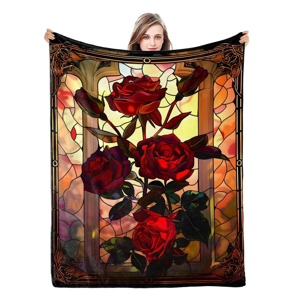 Romantic Rose Floral Blanket For Valentine's Day Gift Soft Flower Fleece Blanket for Bed Sofa Couch Chair Outdoor Travel Camping