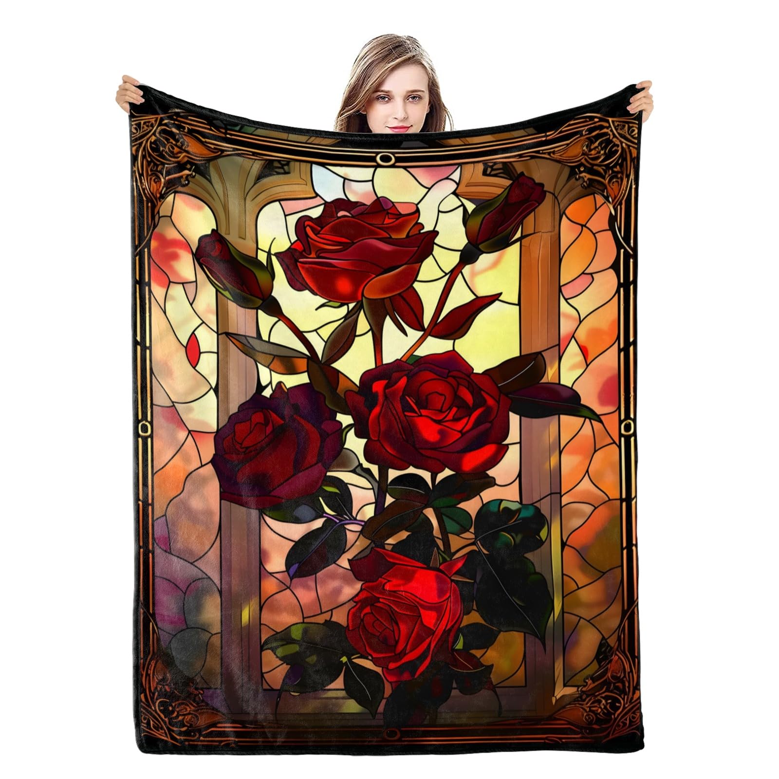 

Romantic Rose Floral Blanket For Valentine s Day Gift Soft Flower Fleece Blanket for Bed Sofa Couch Chair Outdoor Travel Camping 75x90cm