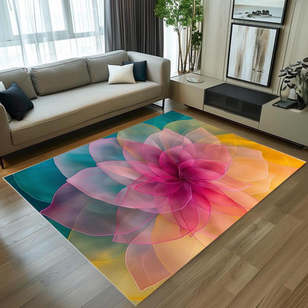 Flower Pattern Area Rug Light Blue Transparent Flower Design Soft Non-slip Carpet Fantasy Home Decor Floor Mat for Living Room
