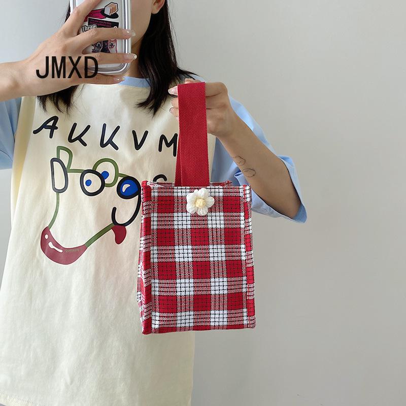 

JMXD японская и корейская клетчатая вязаная парусная женская тканевая сумка, подарочная сумка с ручной подарочной сумкой, модная студенческая сумка для ручек, сумка на плечо