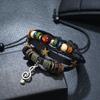 New Fashion Alloy Leather Braided Bracelet Male and Female Temperament Everything Beaded Leather Music Symbol Pendant Hand