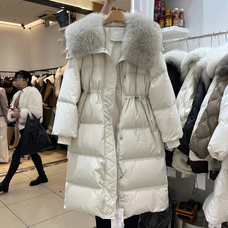 Fox hair down jacket women's medium and long winter new waist and thin knee thickened coat