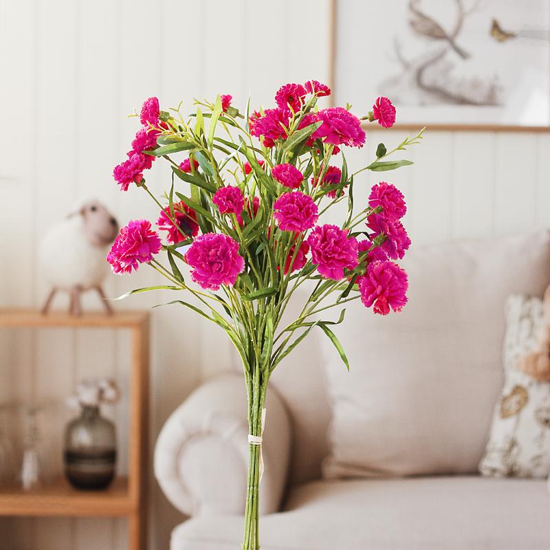 Carnation Silk Flower Bouquet with Vase - Artificial Floral Arrangement for Home Decor