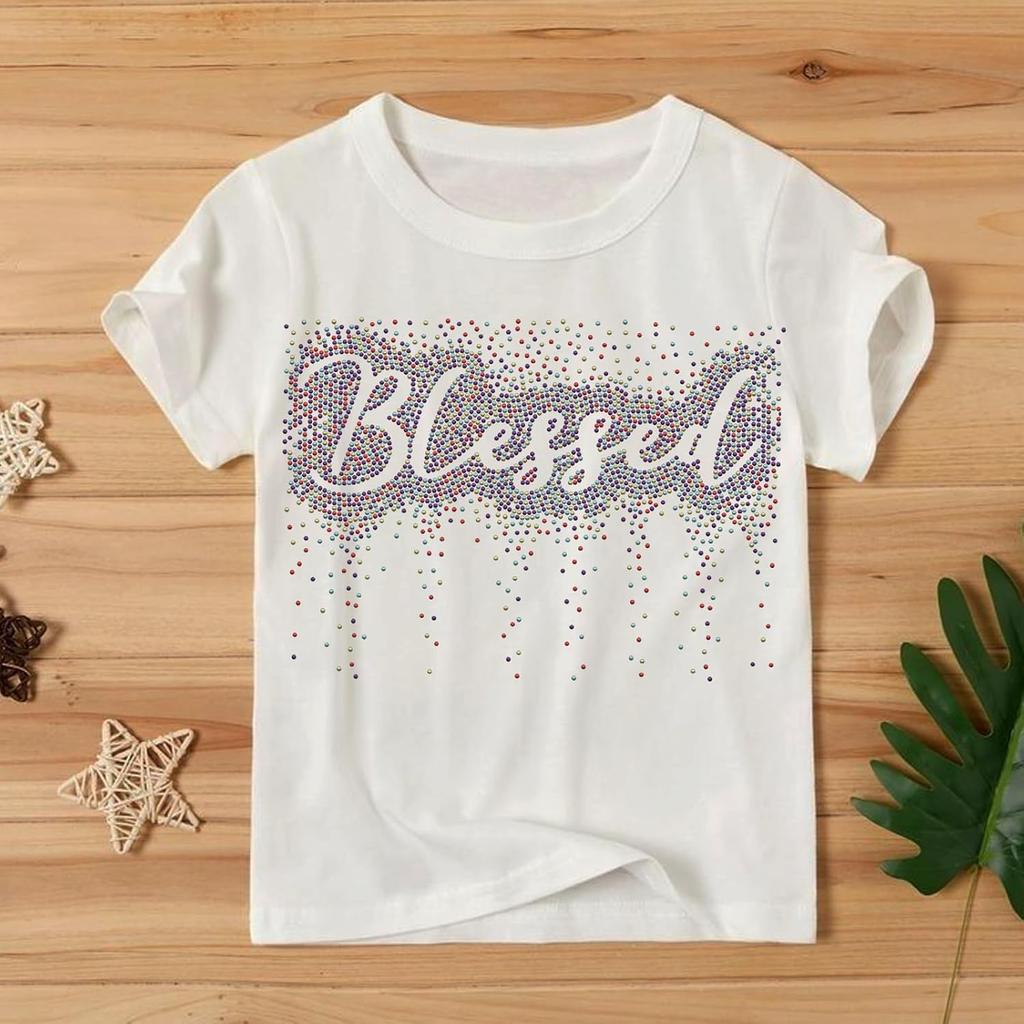PLIGREAT Colorful Glitter Rhinestone Iron On Patches Bling Blessed Quotes Rhinestone Iron On Transfers for Clothing Jacket Jeans Women Men T Shirt
