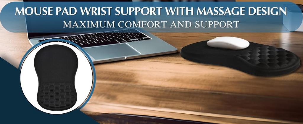 Ergonomisches Memory-Schaum-Mauspad mit Handgelenkstütze, Massage-Gel-Pad, rutschfester PU-Boden zur Linderung von Handgelenkschmerzen, Schwarz