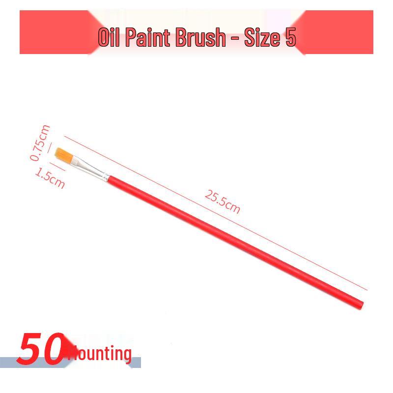 Red Handle Nylon Hair Flat Brush for Oil & Watercolor Painting