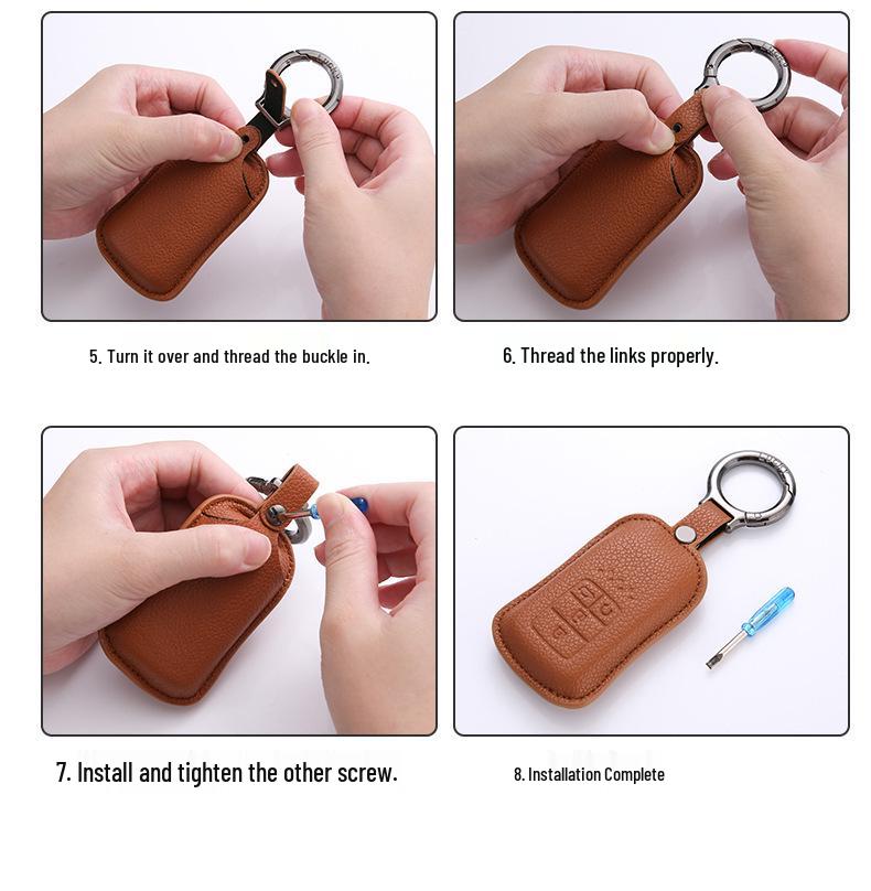 Geely Key Case in Genuine Leather for Xingyue, Boyue, Galaxy, Xingyuan, Emgrand, Xingrui, BinYue, ICON, and BinRui Models.
