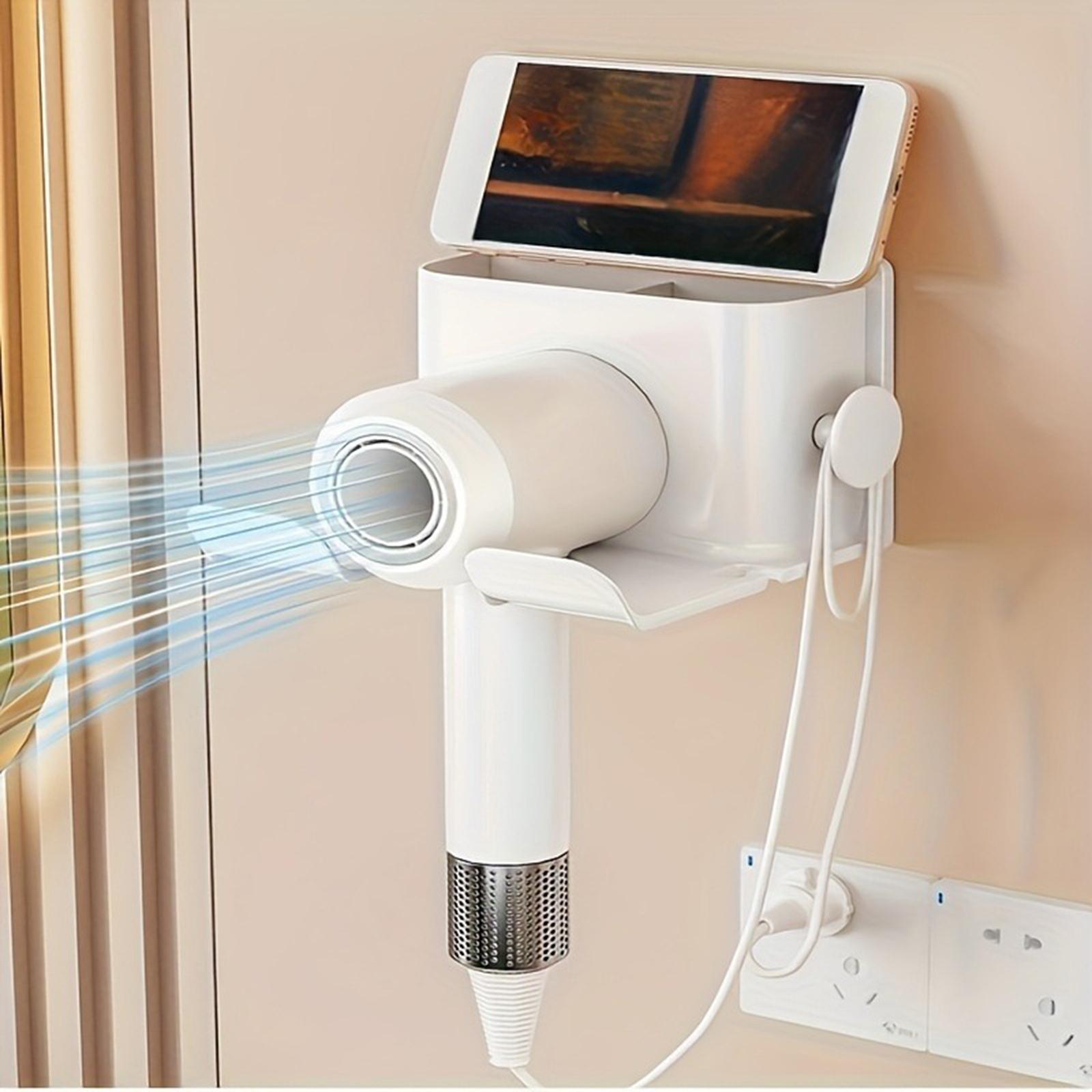 

Wall-mounted Hair Dryer Holder, No Drill Hair Dryer Stand, Hair Dryer, Toothpaste, And Comb Storage Rack For Bathroom Sinks One Size