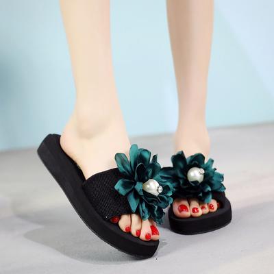 Fashion Women Summer Fashion High Heel Sandals Beach Shoes Women's Seaside Holiday Non-Slip Slippers Flowers Outdoor Casual Slippers