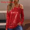 Polyester Long Sleeve T Shirt With Sequin Round Neck For Casual Women