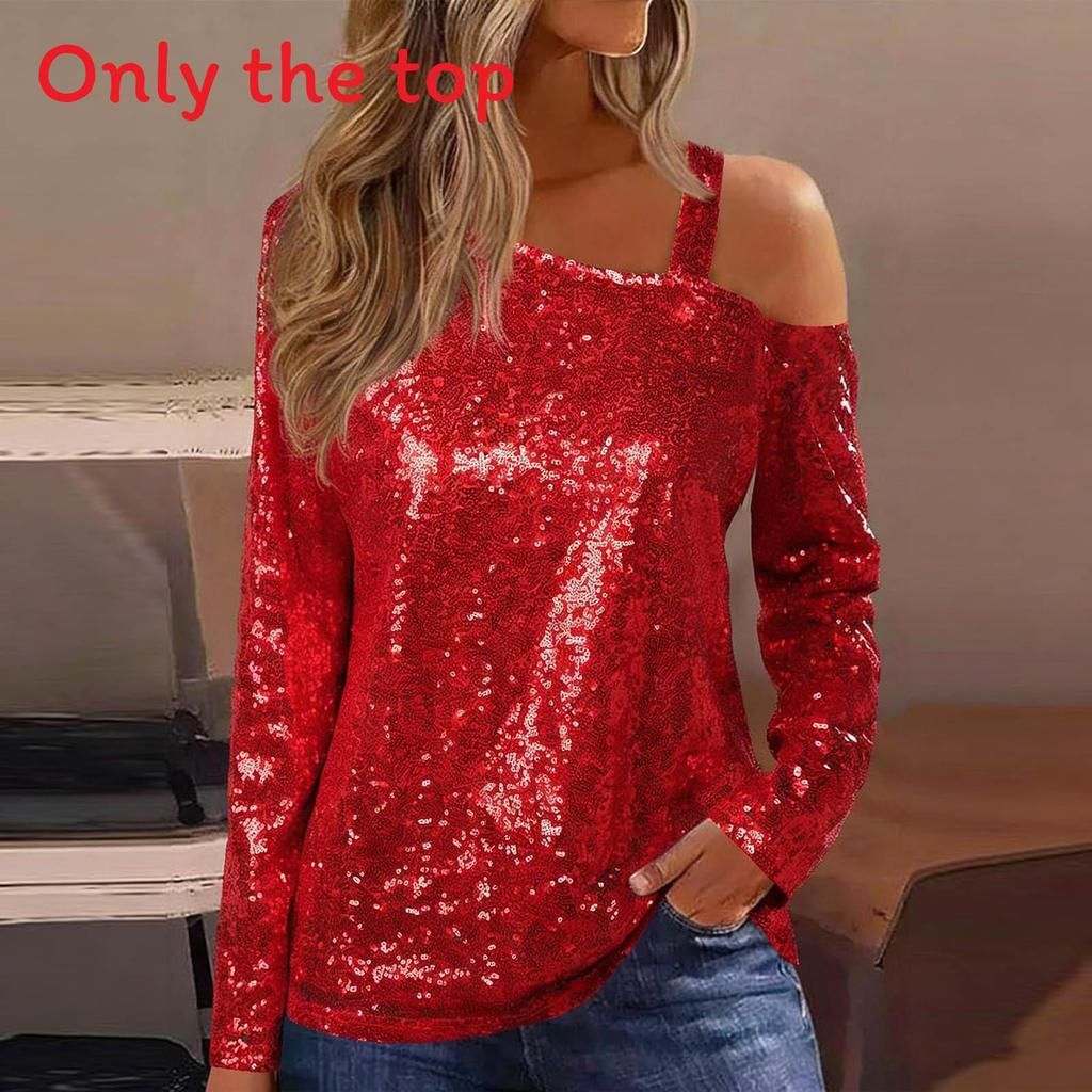 Polyester Long Sleeve T Shirt With Sequin Round Neck For Casual Women