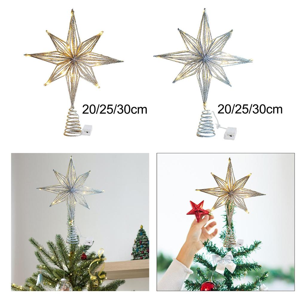 Mini Iron Star Topper Lighted Christmas Tree Ornament Holiday Decorations for Desktop Xmas Party Home Decor