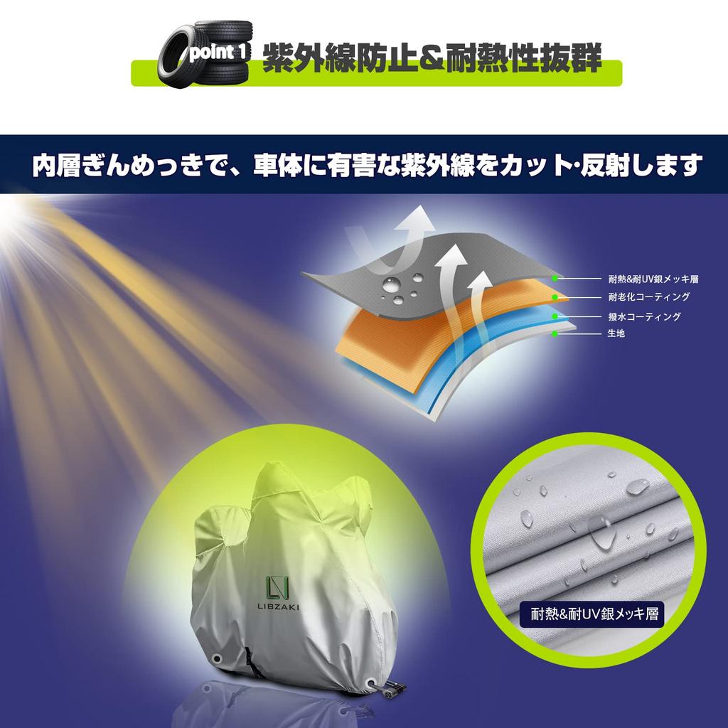 LIBZAKI Motorcycle Cover Fits Motorcycles Up To 210 Silver Body Cover with Storage Bag [Improved Material] L-BOX, Medium-Sized Cm,