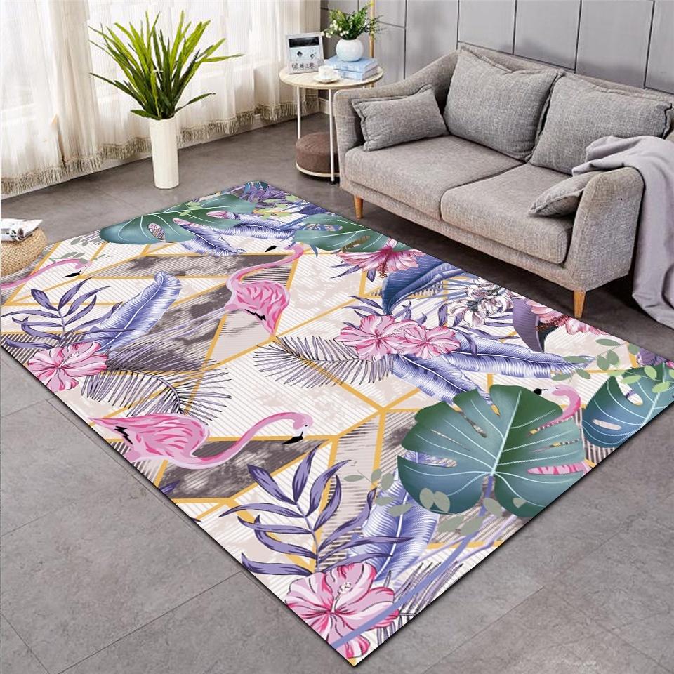 Fashion Flamingos Print Rug Leaf Leaves Printed Carpet Bedroom Large Area Rug Non-slip for Living Room Home Decoration