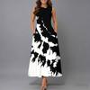 Ladies Oversized Sleeveless Round Neck Dress Vibrant Large Bouquet Floral Loose Midi Gown