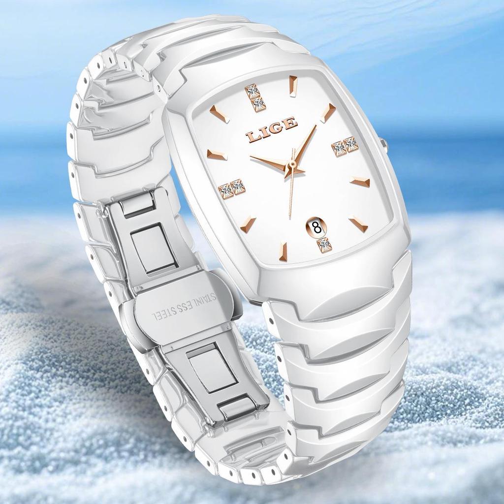 LIGE Retro Square Calendar Waterproof Multifunctional Sports Quartz Couple Watch