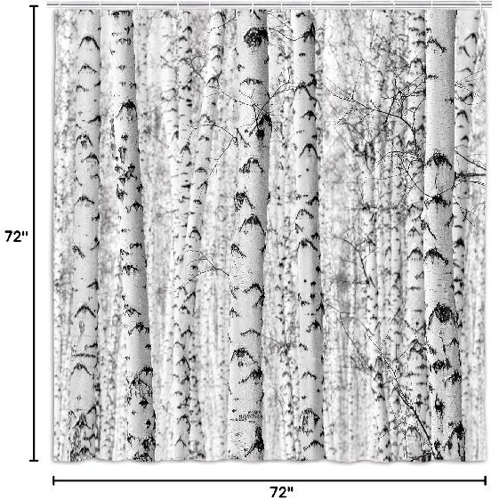 Wathon Birch Trees Shower Curtain Gray Tree Bathroom Decor Winter Birch Forest Bath Curtain Neutral Black and White Bath Set Rustic Winter Forest