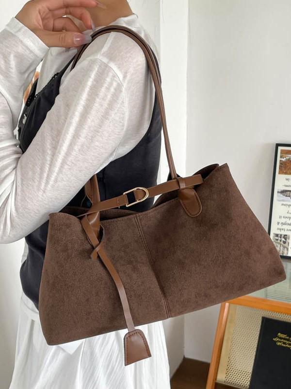 Women's Retro Suede Tote Bag - Large Capacity Frosted Shoulder Bag for Autumn 2025