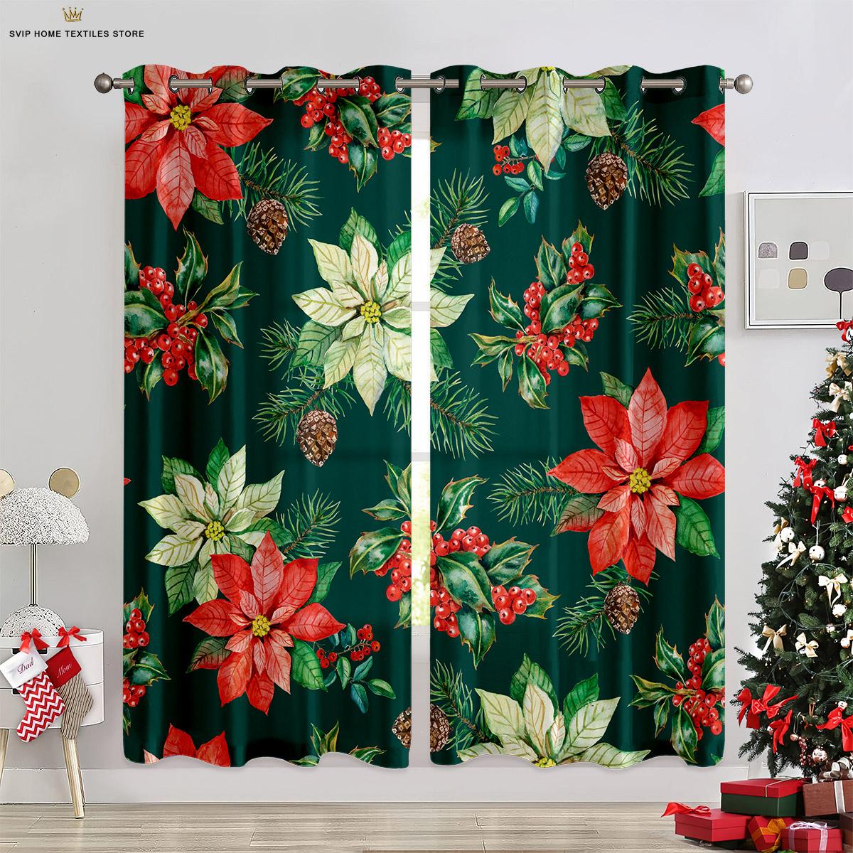 

Christmas Tree Snow Holiday Decoration Curtain Panels Animated Bespoke Print Pattern Chamber Dining Room Holiday Decoration Curtain Panels Pieces W50X130H(CM)X2PCS&Grommet Top