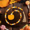 Rustic Wooden Bead Garland with Acorn Tassel and Pinecone Tag Autumn Tiered Tray Decor Hanging Ornaments for Fall Harvest Theme