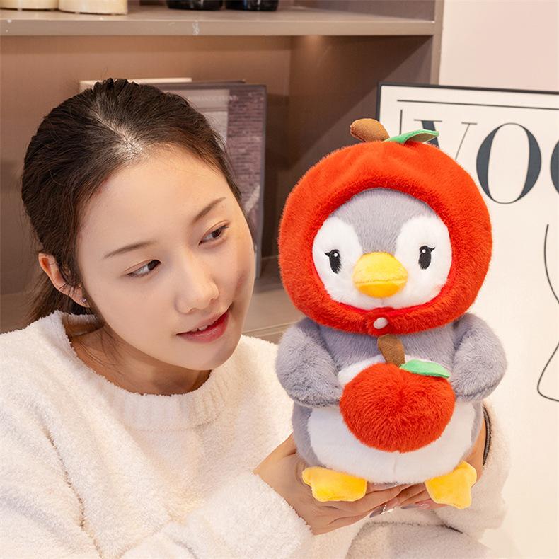 Adorable Cartoon Penguin Plush Toy - Persimmon Apple Design, Perfect Children's Gift