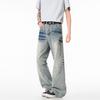 Cleanfit Light Blue Lightning Pattern Jeans Men's American High Street Vibe Pants Washed Slightly Scimitar Pants