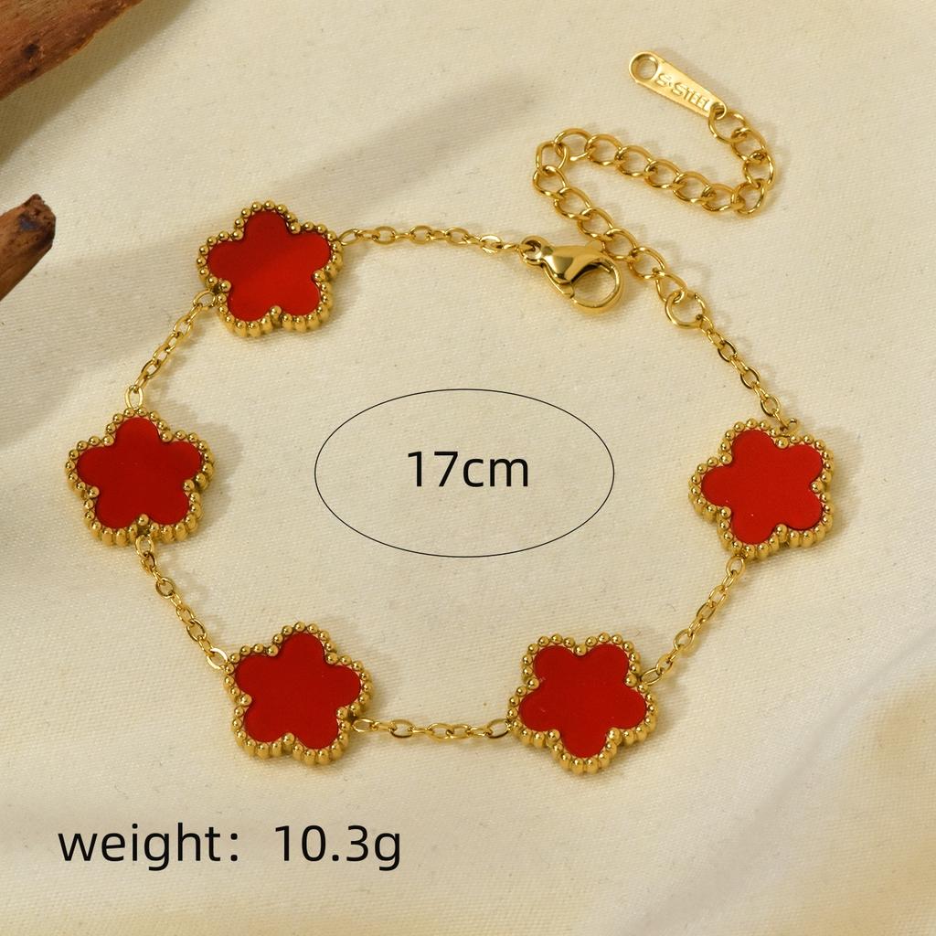 Lucky Straw Five Leaf Flower Bracelet Women's Light Luxury Premium Feeling 18k Non-Fading Waterproof Stainless Steel Bracelet