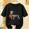 Halloween Skelett Dackel Kürbisdruck Kinder T-Shirt Reine Baumwolle Jungen Mädchen Kurzarm Rundhals Lässig Grafik Kinder Oberteile
