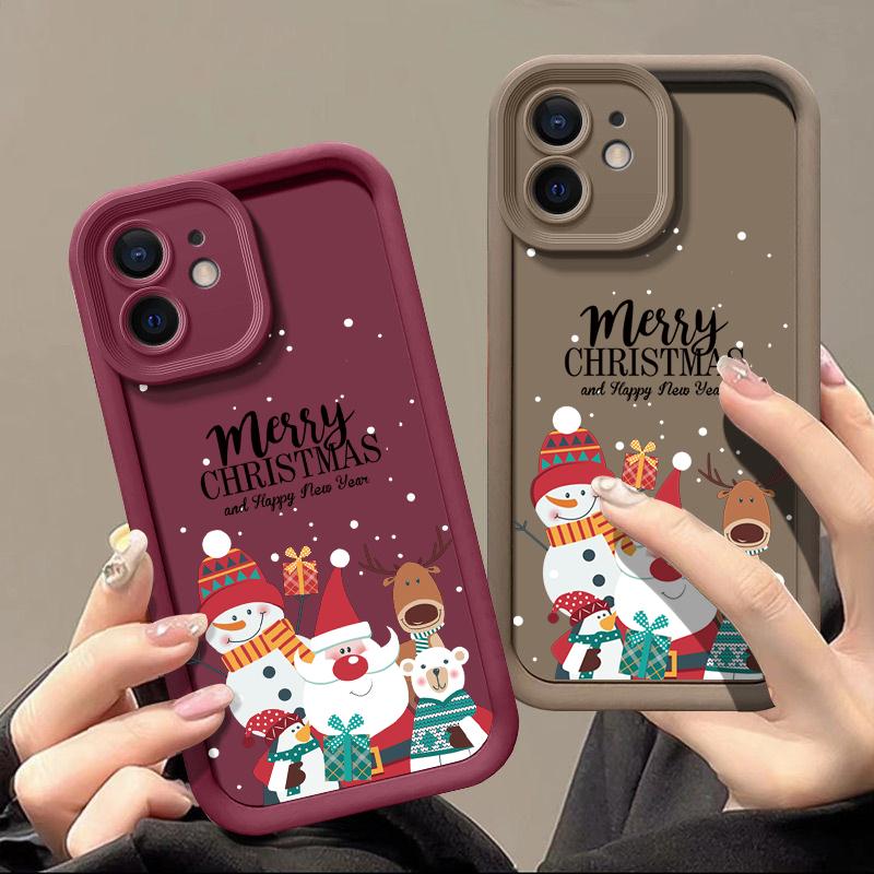 Χριστουγεννιάτικο Δώρο Θήκη Τηλεφώνου με Άλκη Για iPhone 17 16 15 Pro Max 14 Pro 13 12 11 XR XS 8 7 Άγιος Βασίλης Χιονάνθρωπος Προστασία Φακού Αντικραδασμική TPU Περίμετρος Κάλυμμα