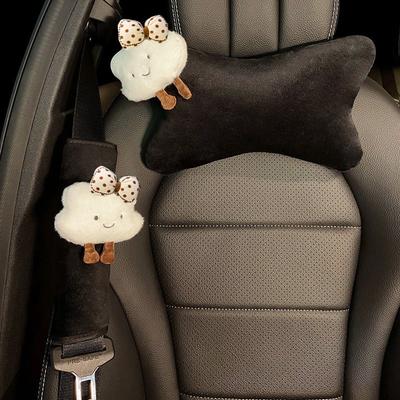 Niedliche Cartoon Schleife Wolke Auto Innenzubehör Weiches Plüsch Auto Nackenkissen Knochenförmige Fahrzeug Kopfstütze Lendenstütze Sitzkissen