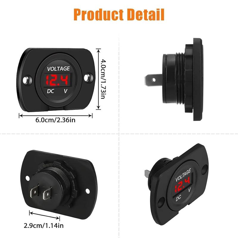 Digital Voltage Meter DC 12-24V Waterproof Round Meter Car Voltmeter With LED Digital Display Panel For Car Motorcycle Boat RV