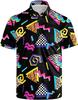 Retro Memphis Geometric Print Short-sleeve Polo, Trendy Casual Wear.