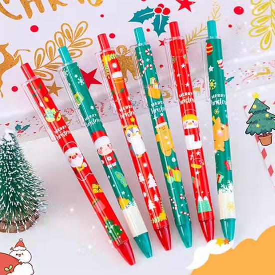 6Pcs Christmas Gel Pens Various Festive Patterns Push-Type Christmas Pens Stationery Supplies Christmas Party Favors