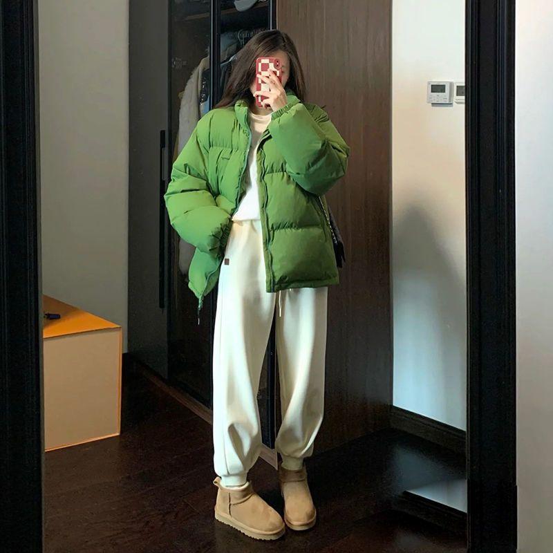 Herbst Winter Neu Damen Parkas Koreanische Mode Lässig Stehkragen Einfarbig Taschen Reißverschluss Kurz Verdicken Strickjacke Baumwolle Mäntel Oberteile