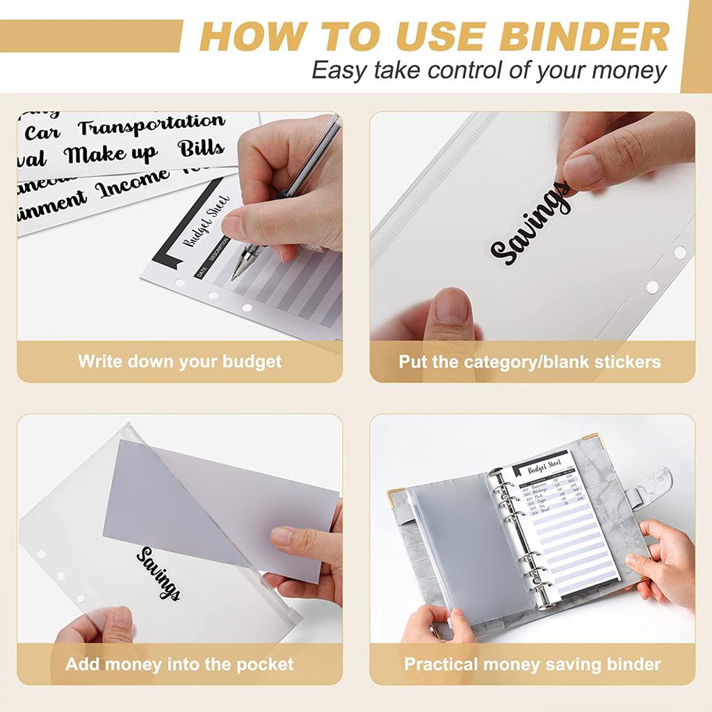 Budget Binder A6 12 Color Budget Sheets Zipper Bags 24 Labels 2 English Labels Cash Envelope Binder for Budgeting