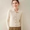 Women's Striped Polo Collar Cashmere Knit Cardigan Sweater for Autumn and Winter
