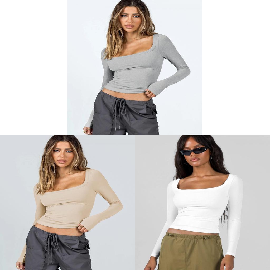 T Shirt For Women Sweater Knit Long Sleeve With Ribbed Design For Streetwear Fashion