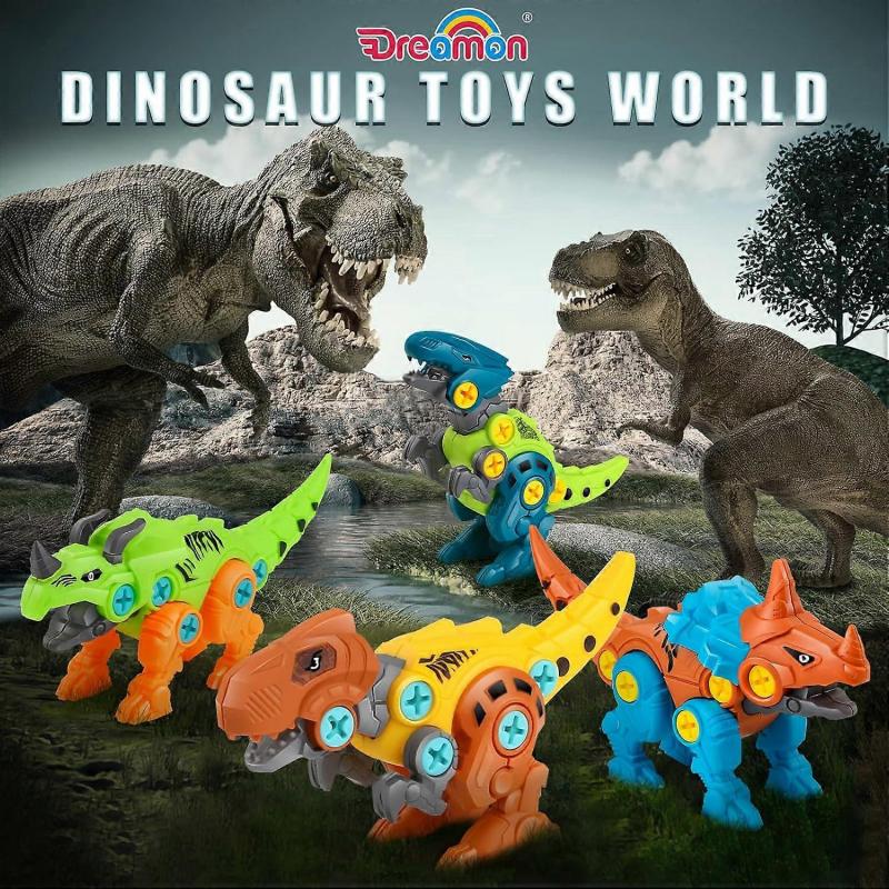 Demonterbara dinosaurieleksaker för barn med förvaringslåda, elektrisk borr, gör-det-själv byggset, pedagogiska presenter