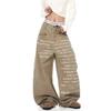 Jeans Larghi Unisex a Vita Media Deostrutturati Vestibilità Larga Vintage Americano Lavato Baggy in Denim Pantaloni Rilassati Lunghi Fino a Terra