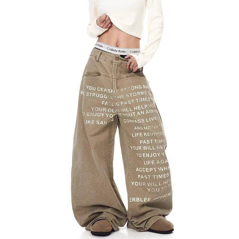 Jeans Larghi Unisex a Vita Media Deostrutturati Vestibilità Larga Vintage Americano Lavato Baggy in Denim Pantaloni Rilassati Lunghi Fino a Terra