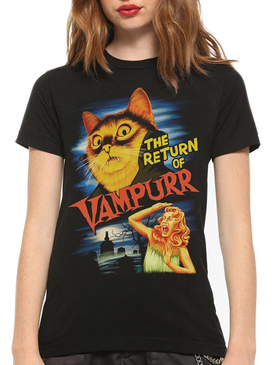 Футболка с принтом The Return of The Vampurr ВеснаЛето Женская Рубашка 2026 Новый Модный Тренд Топ Короткий Рукав Удобная Футболка S